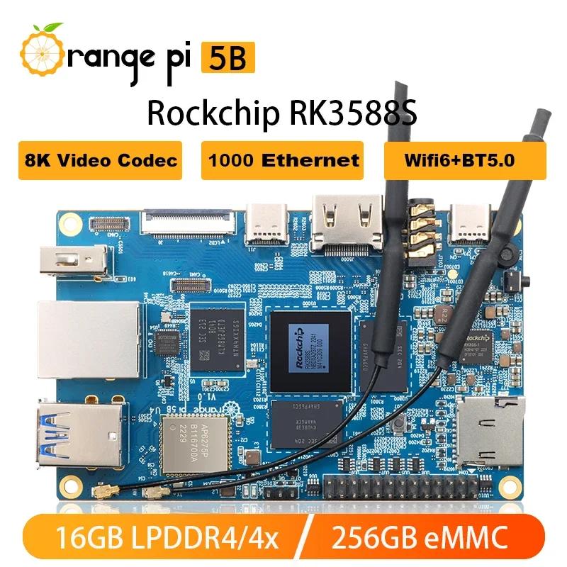 Orange ̱  ǻ SBC, Pi5B, 16GB RAM, 256GB eMMC, RK3588S, 8 ھ, 64 Ʈ ⰡƮ ̴, º  6, BT5.0